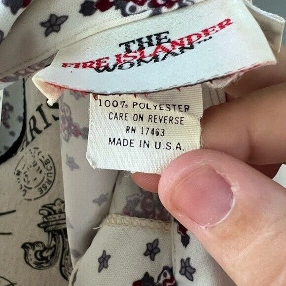 Vintage The Fire Islander women white red & gray patterned button up blouse - Picture 5 of 6